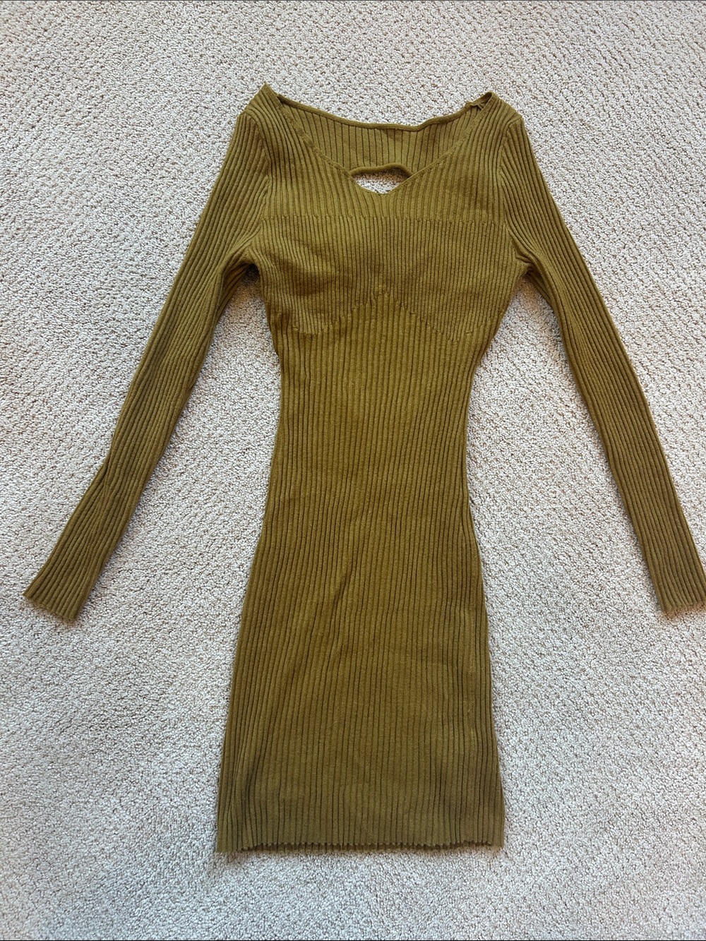 Daily practice Ribbed Long-Sleeve Knit Dress in mustard yellow
